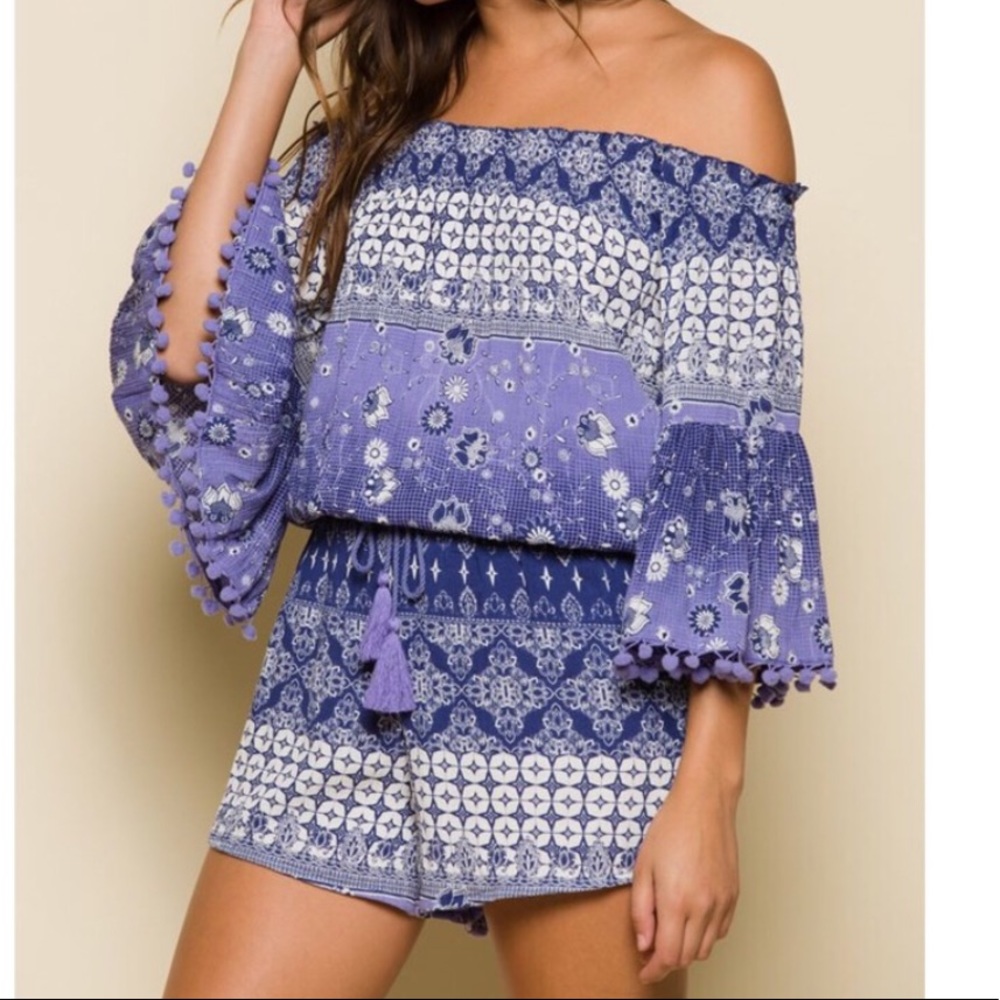 Anthropologie Raga blue and white romper
